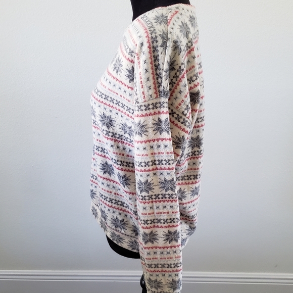 Pink Rose Cream Holiday Christmas Snowflake Fair Isle Sweater Size Large - Picture 4 of 7